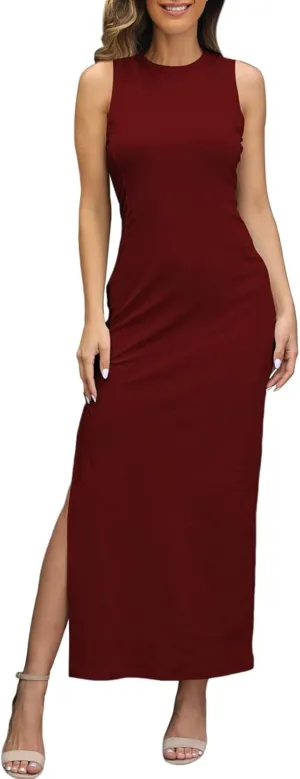 LaSuiveur Women's Sleeveless High Slit Bodycon Causal Dress Summer Beach Party Vacation Tank Maxi Dresses