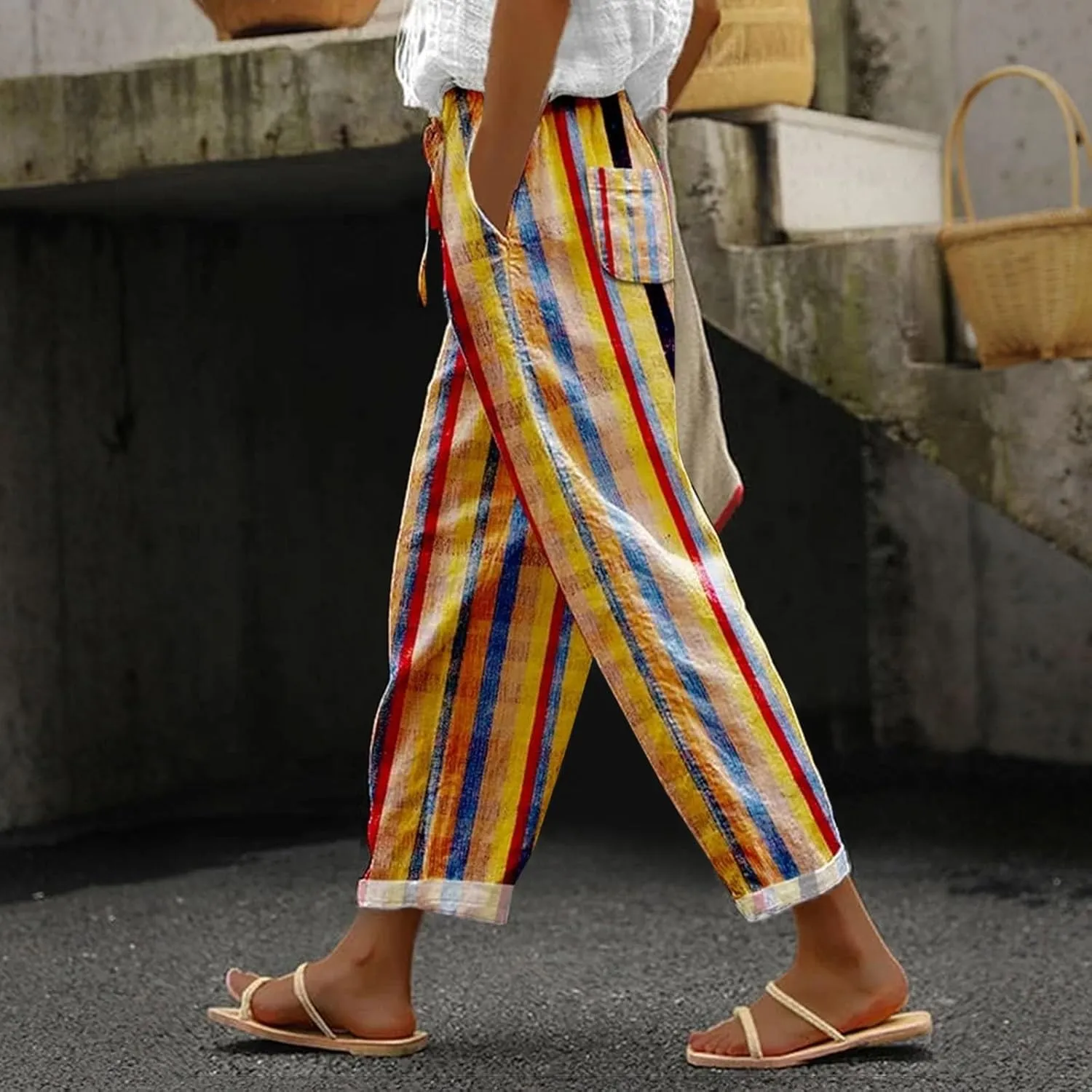 LCMTWX Beach Pants for Women 2025 Pants with Pockets Wide Leg Cropped Pants for Women Capri Pants 2025 Pants with Pockets