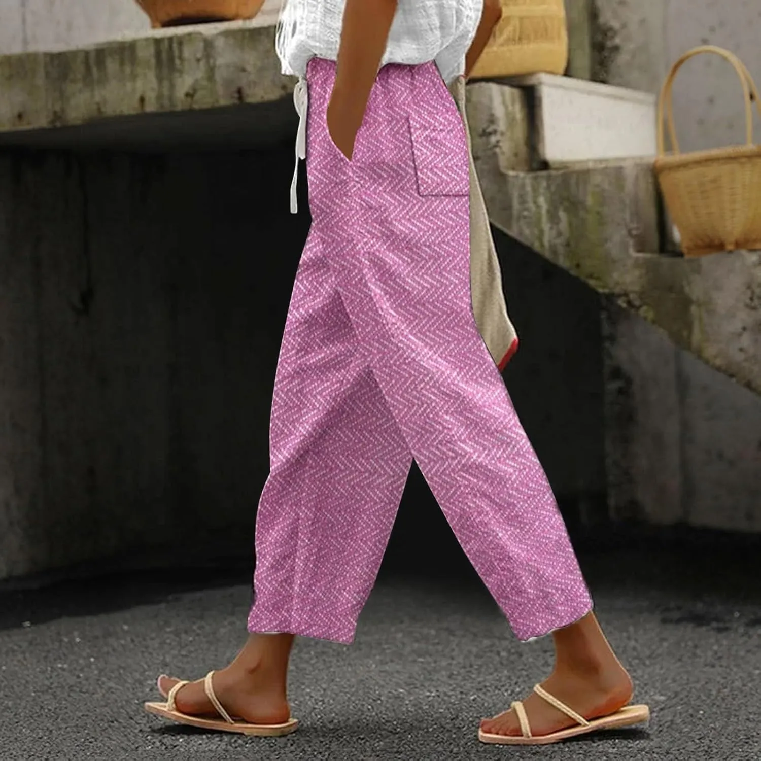 LCMTWX Beach Pants for Women 2025 Pants with Pockets Wide Leg Cropped Pants for Women Capri Pants 2025 Pants with Pockets