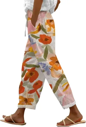 LCMTWX Beach Pants for Women 2025 Pants with Pockets Wide Leg Cropped Pants for Women Capri Pants 2025 Pants with Pockets
