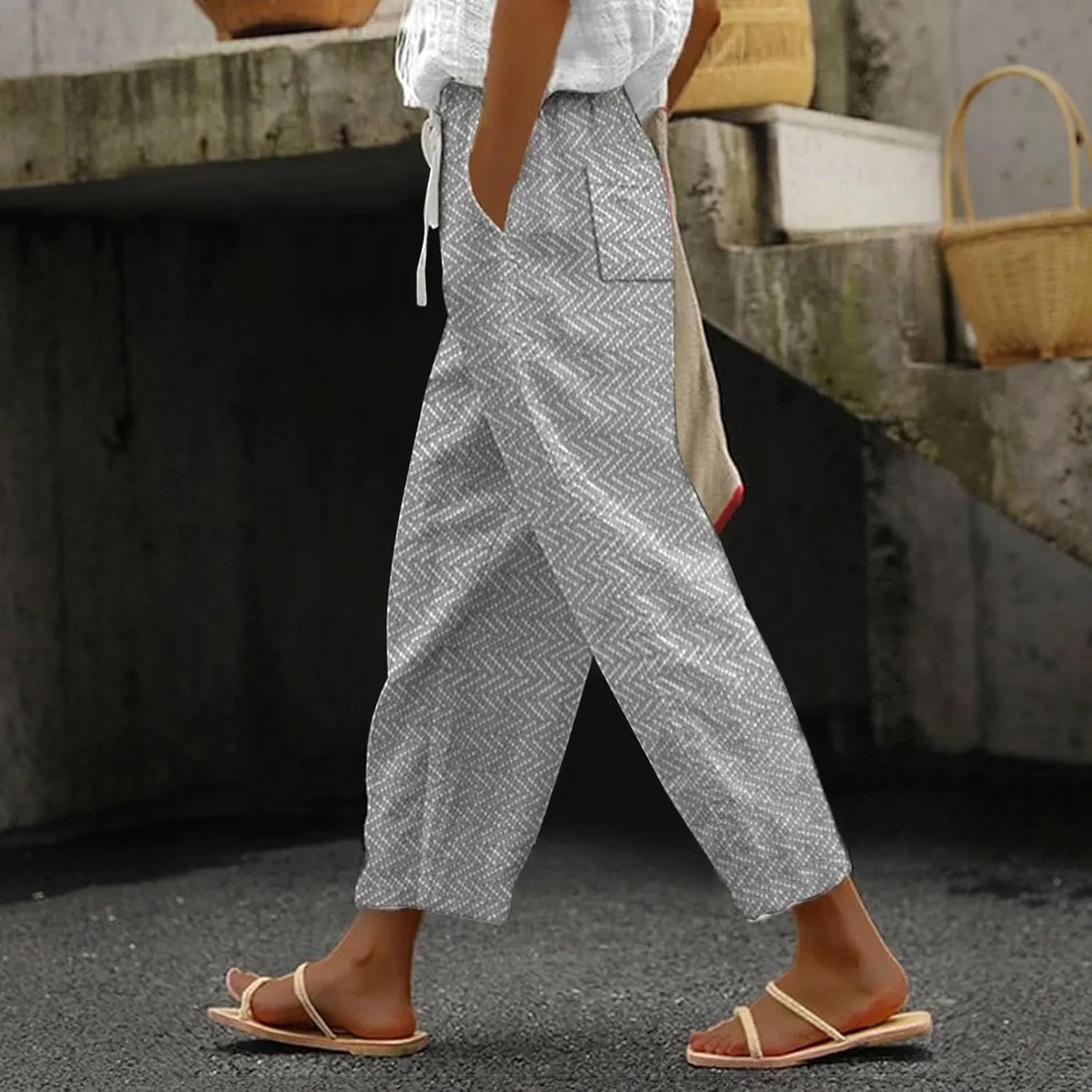 LCMTWX Beach Pants for Women 2025 Pants with Pockets Wide Leg Cropped Pants for Women Capri Pants 2025 Pants with Pockets