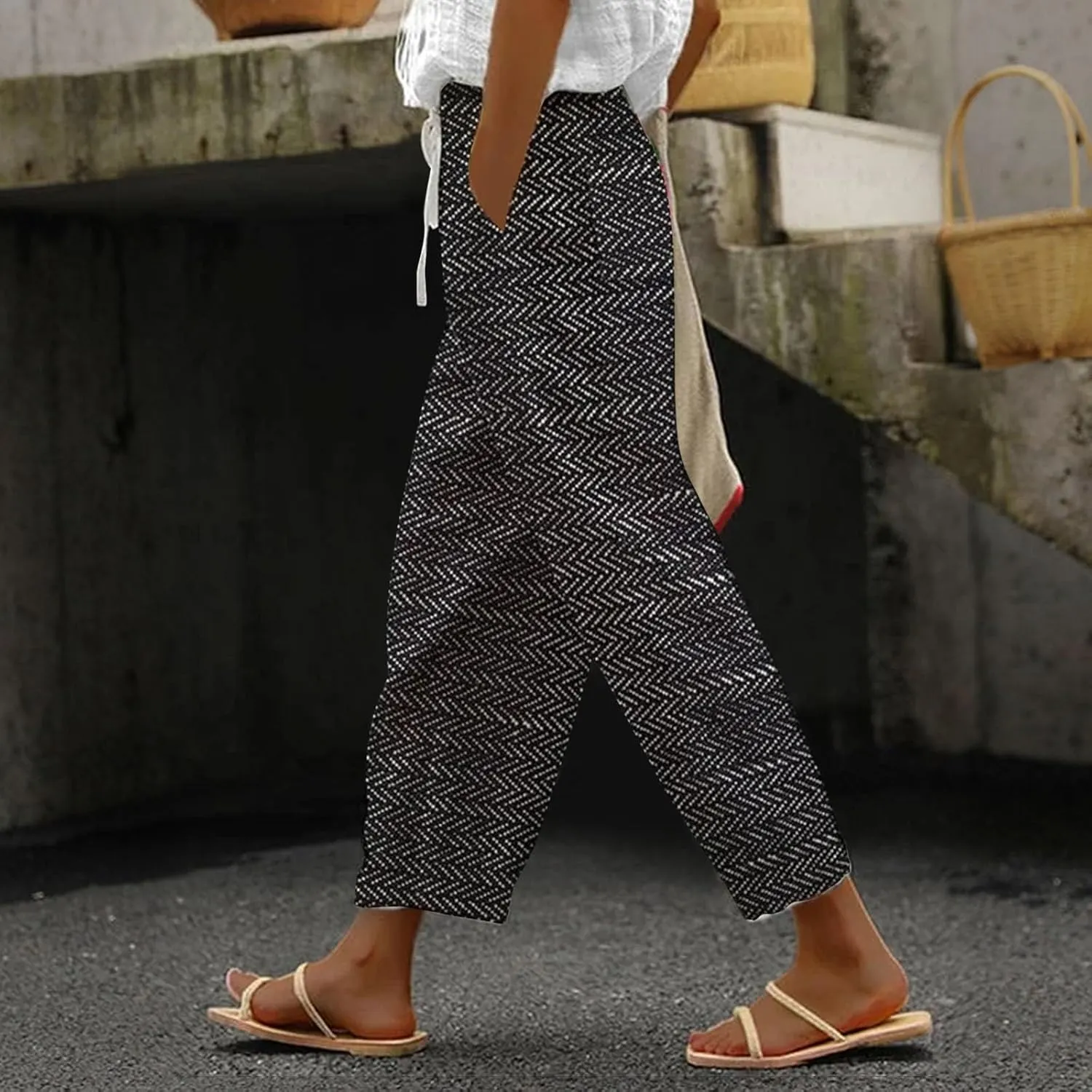 LCMTWX Beach Pants for Women 2025 Pants with Pockets Wide Leg Cropped Pants for Women Capri Pants 2025 Pants with Pockets