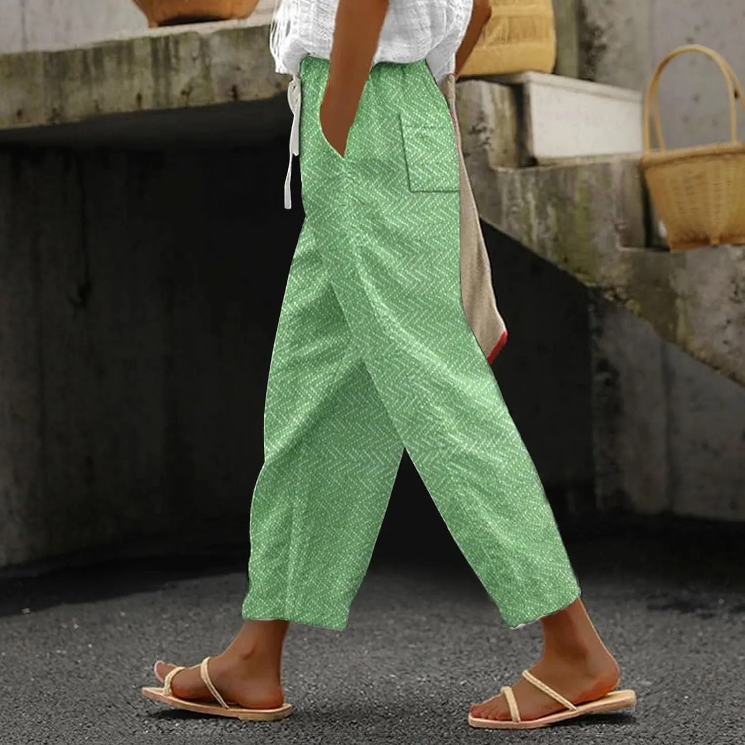 LCMTWX Beach Pants for Women 2025 Pants with Pockets Wide Leg Cropped Pants for Women Capri Pants 2025 Pants with Pockets