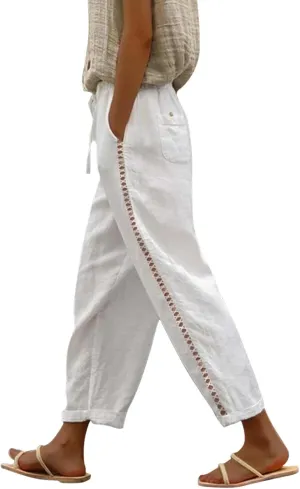 LCMTWX Loose Linen Pants for Women 2025 Pants with Pockets Wide Leg Cropped Pants for Women Capri Pants 2025 Pants with