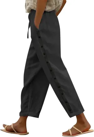 LCMTWX Loose Linen Pants for Women 2025 Pants with Pockets Wide Leg Cropped Pants for Women Capri Pants 2025 Pants with