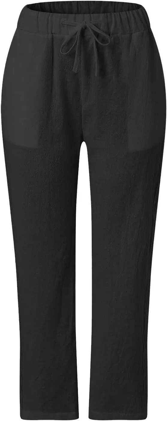 LCMTWX Loose Linen Pants for Women 2025 Pants with Pockets Wide Leg Cropped Pants for Women Capri Pants 2025 Pants with