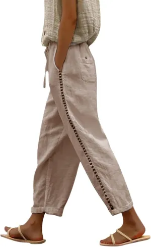 LCMTWX Loose Linen Pants for Women 2025 Pants with Pockets Wide Leg Cropped Pants for Women Capri Pants 2025 Pants with