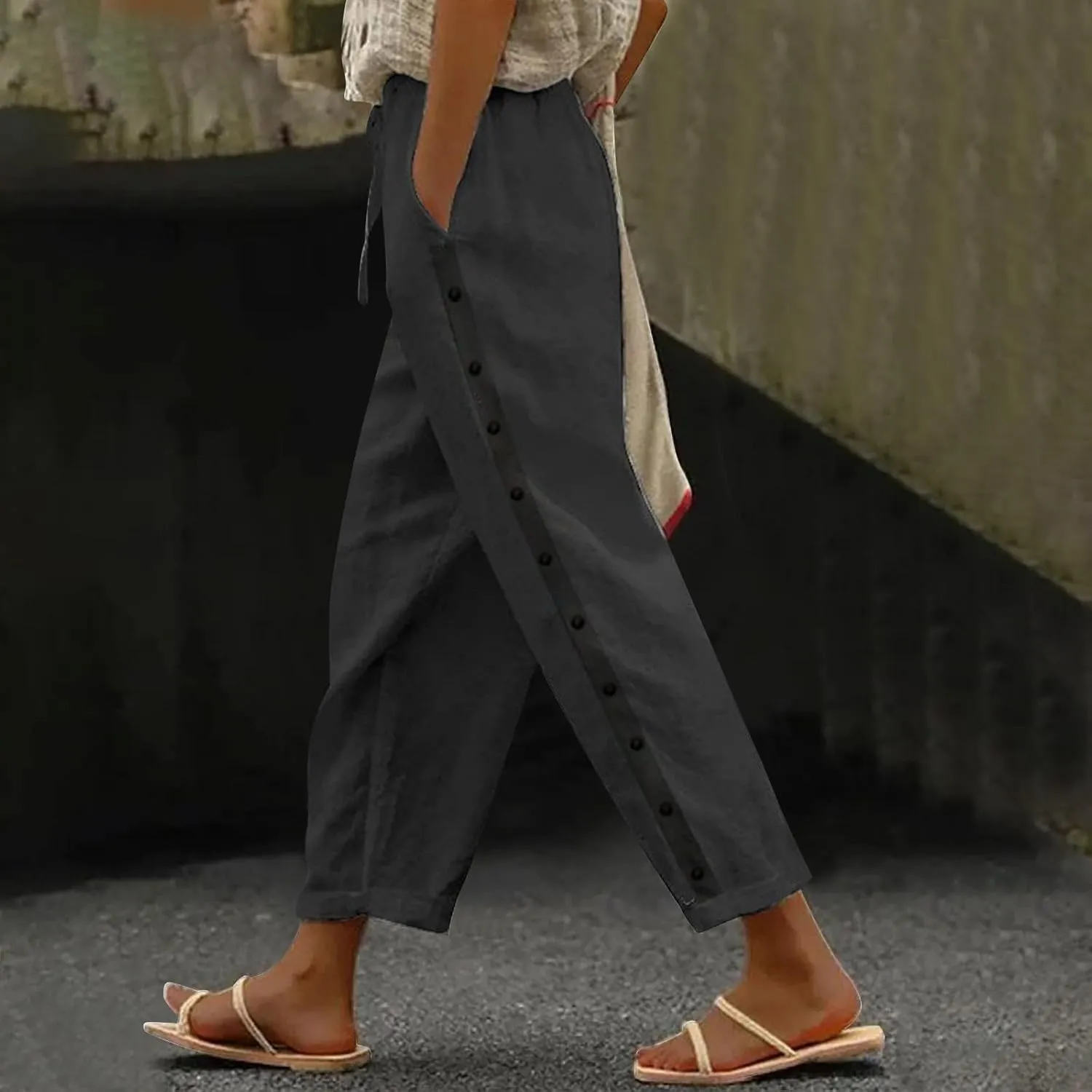LCMTWX Loose Linen Pants for Women 2025 Pants with Pockets Wide Leg Cropped Pants for Women Capri Pants 2025 Pants with