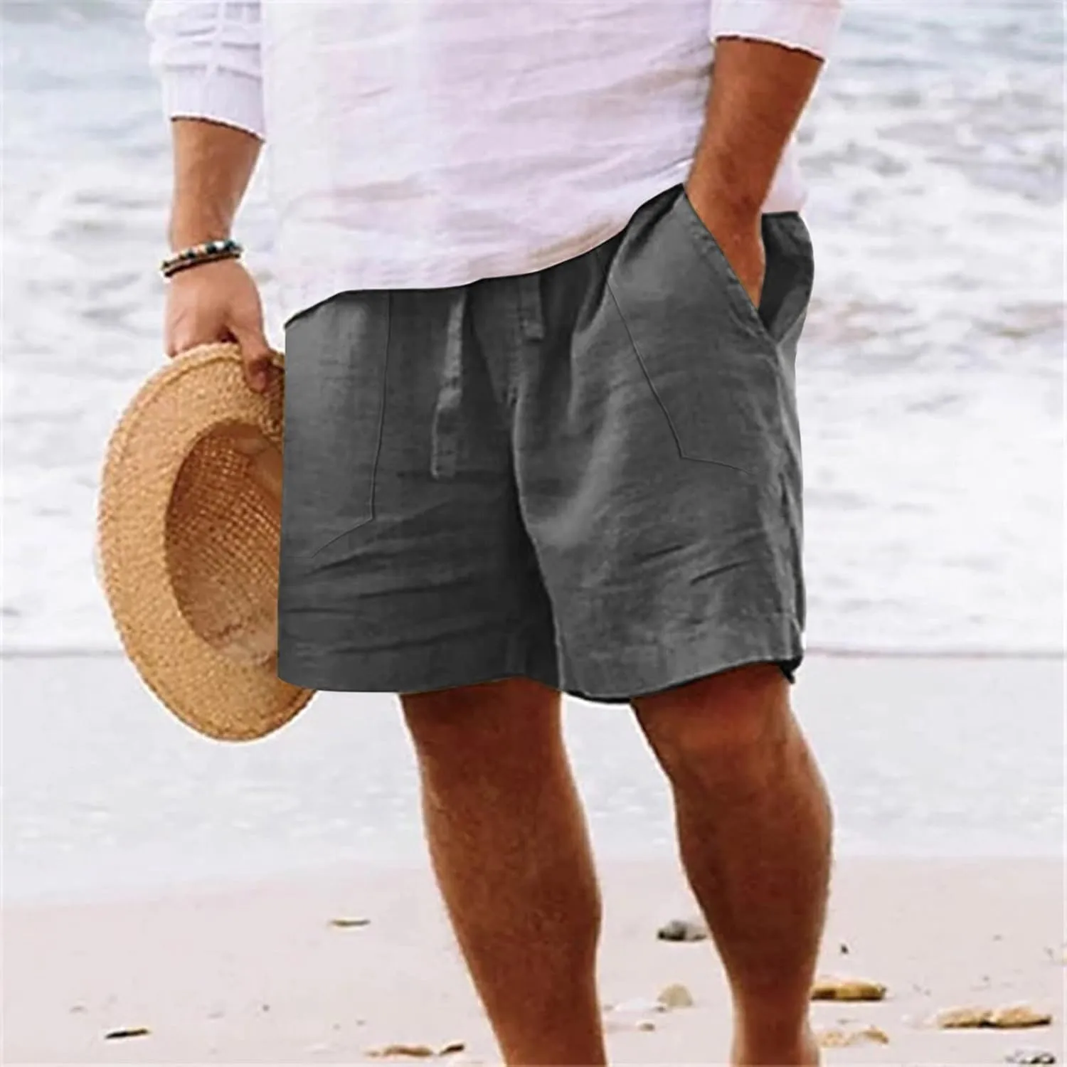 LCMTWX Men's Shorts Mens Casual Cotton Pockets Beach Fitness Bodybuilding Pants Men's pants Mens Red Shorts Ropa Mens Big