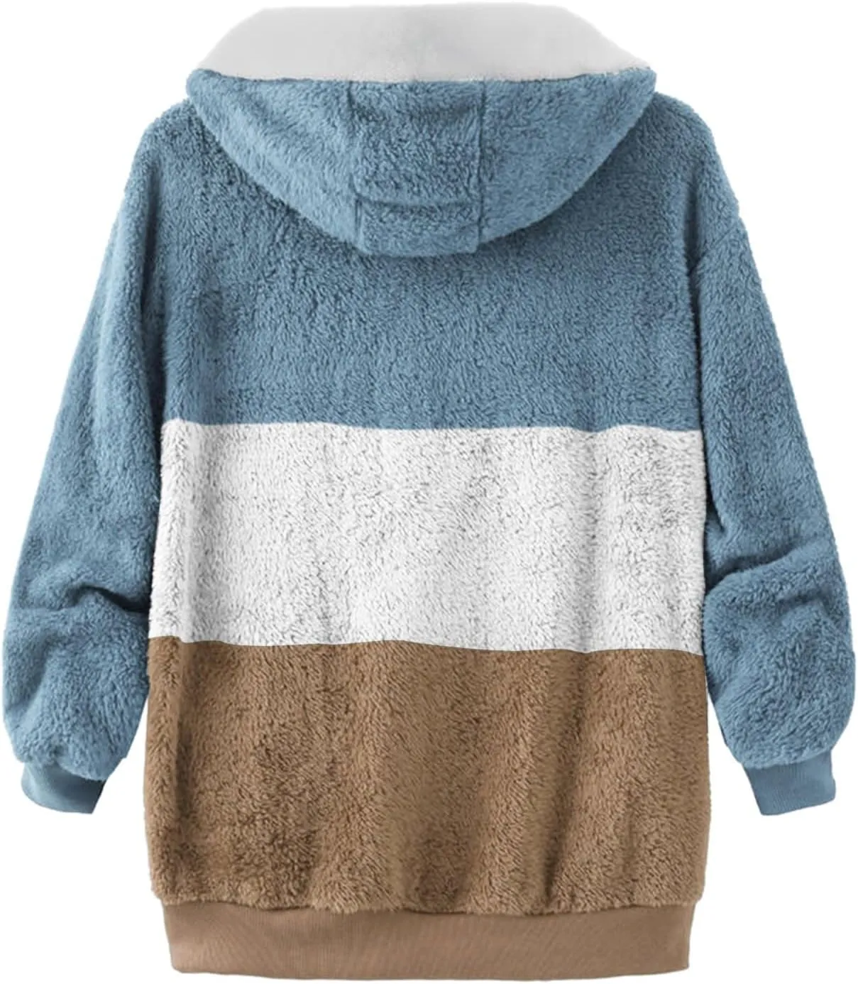 LCMTWX Womens Winter Fuzzy Fleece Jacket Color Artificial Wool Zipper Drawstring Long-Sleeved Hoodie Sweater Coat Hooded