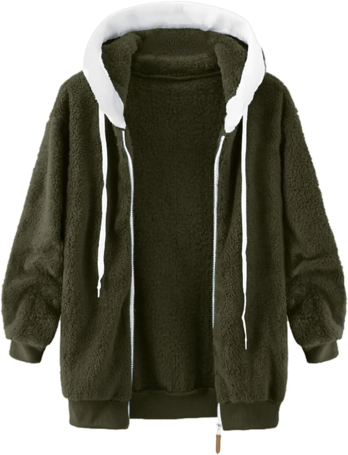 LCMTWX Womens Winter Jacket Coats Solid Color Artificial Wool Zipper Drawstring Long-Sleeved Thermal Sweatshirt Outerwear