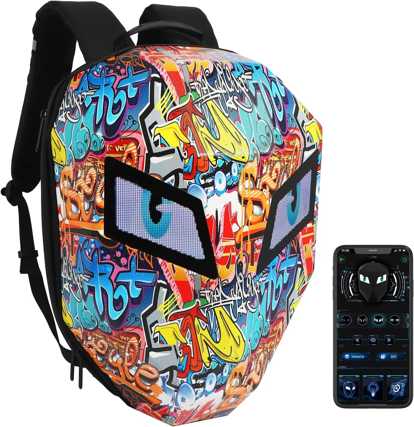 LED Backpack Laptop Bag Motorcycle Riding bag, Hard Shell LED Motorbike Luggage Bags High-Capacity Helmet, Waterproof Backpack With Programmable Screen