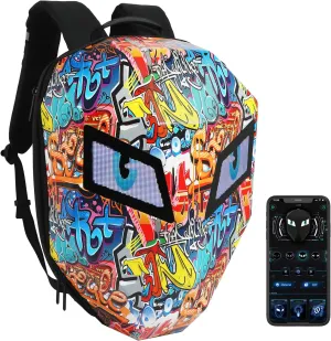 LED Backpack Laptop Bag Motorcycle Riding bag, Hard Shell LED Motorbike Luggage Bags High-Capacity Helmet, Waterproof Backpack With Programmable Screen