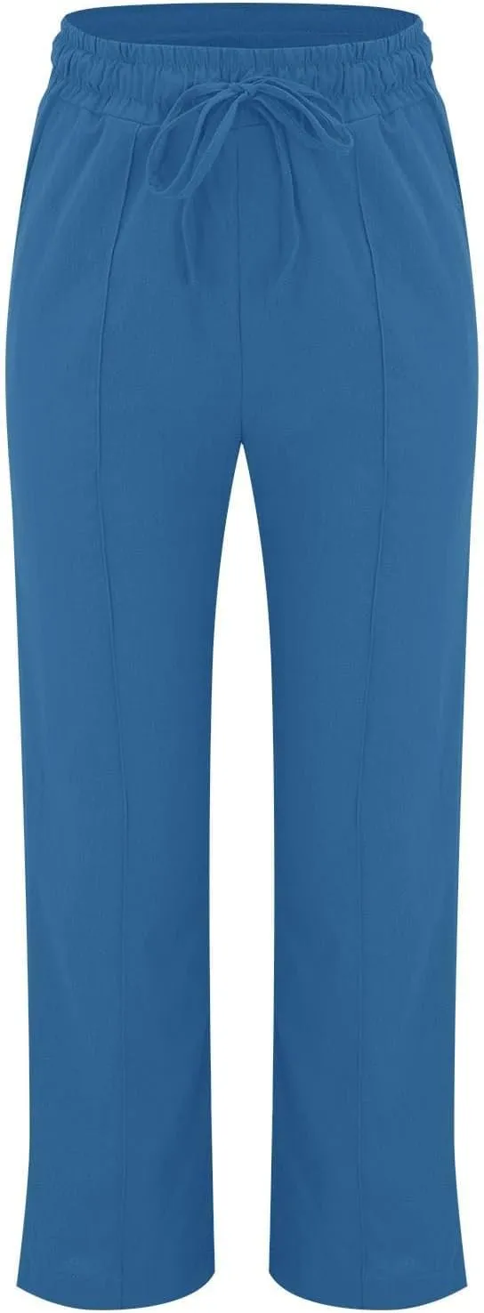 Linen Pants for Women Summer Loose Lounge Pants Drawstring Elastic Waist Trousers Pants Straight Leg Pants with Pocket