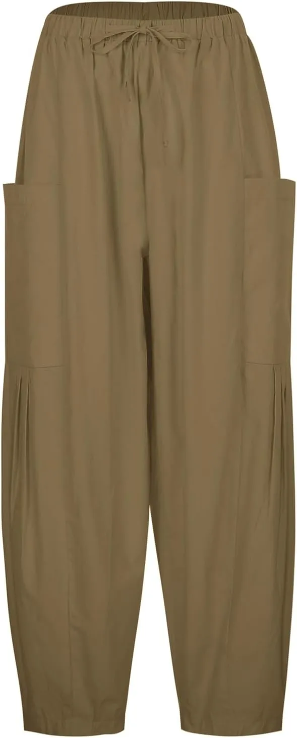 Linen Pants Women - Beach Pants for Women Casual Flowy Palazzo Pants Drawstring Wide Leg Linen Pants 2025 Summer Pants