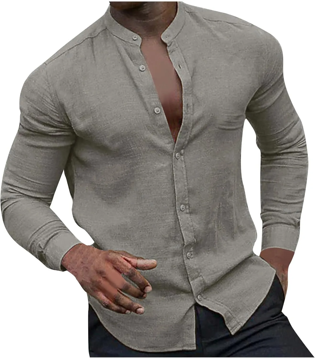Linen Shirt Beach Men Trendy Cotton Button Down Long Sleeve Tees Shirts Solid Color Hawaiian Summer 2025 Blouses