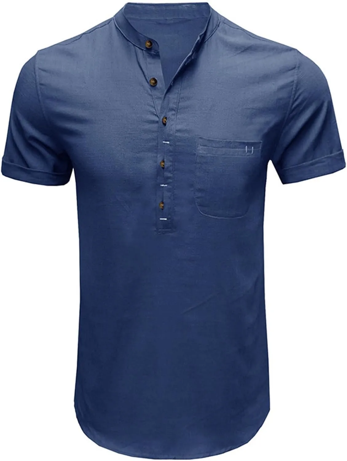 Linen Shirt Men Slim Button Short Sleeve Henley Tees Shirts with Pockets Solid Color Summer Hawaiian Blouses 2025