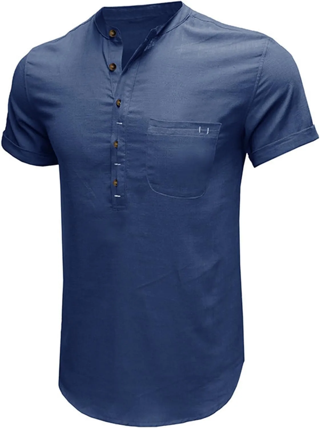 Linen Shirt Men Slim Button Short Sleeve Henley Tees Shirts with Pockets Solid Color Summer Hawaiian Blouses 2025