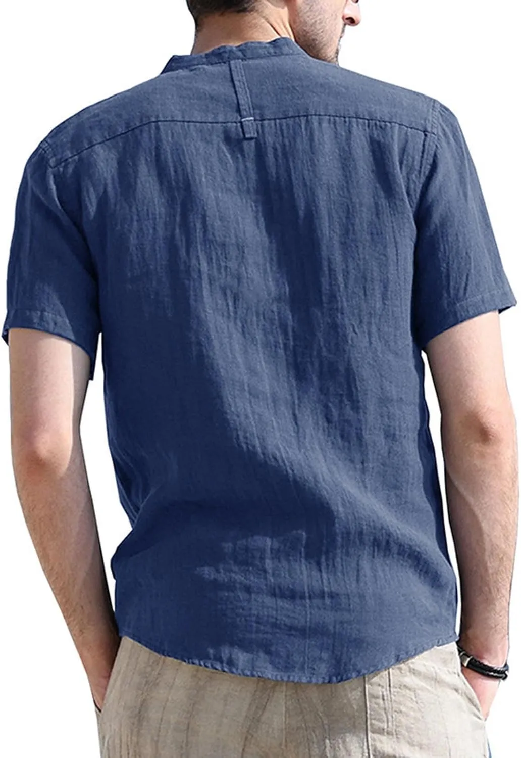 Linen Shirt Men Slim Button Short Sleeve Henley Tees Shirts with Pockets Solid Color Summer Hawaiian Blouses 2025