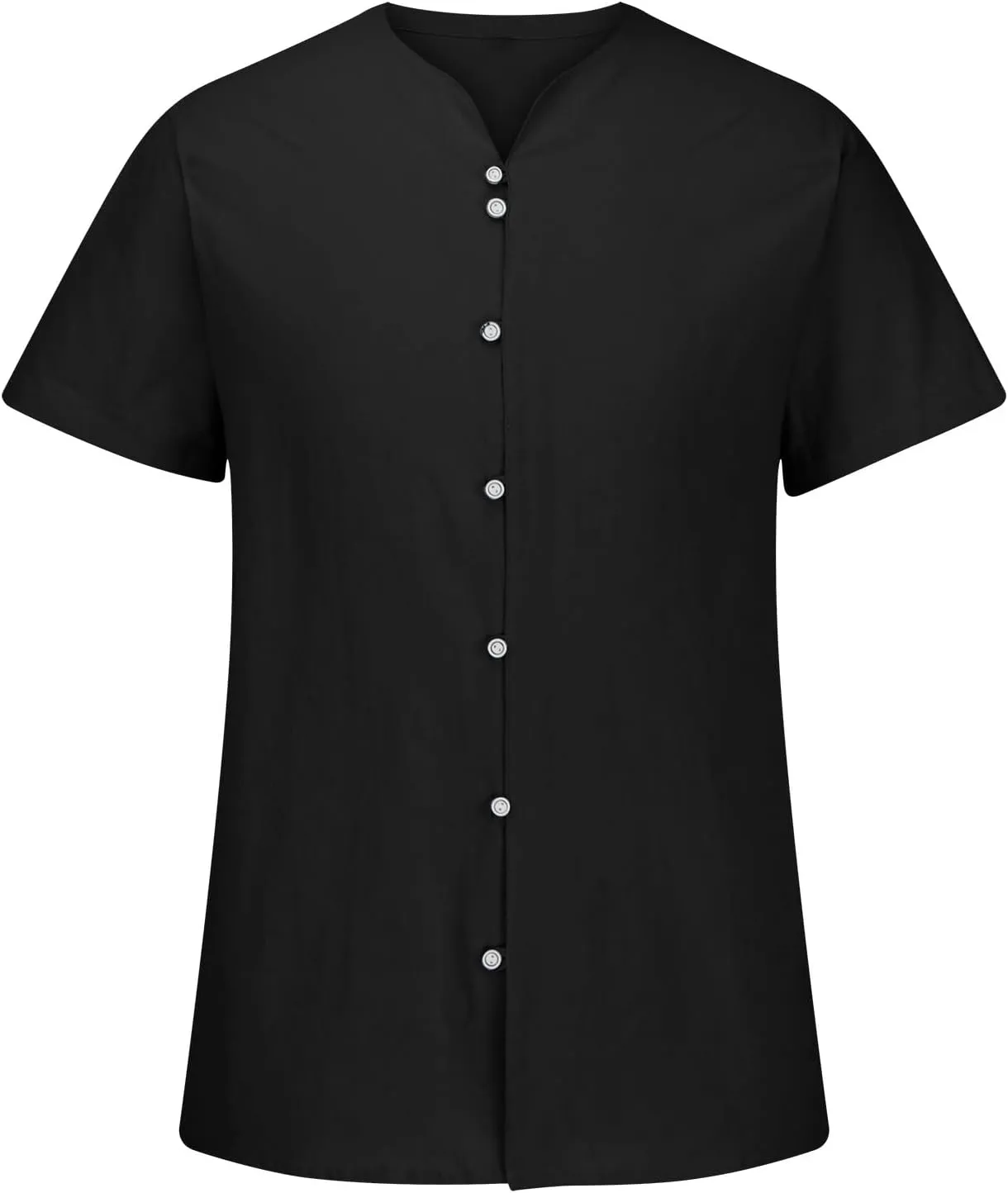 Linen Shirt Short Sleeve for Men Trendy Henley Button Down Solid Color Tee Shirts Casual Fashion 2025 Vacation Tops