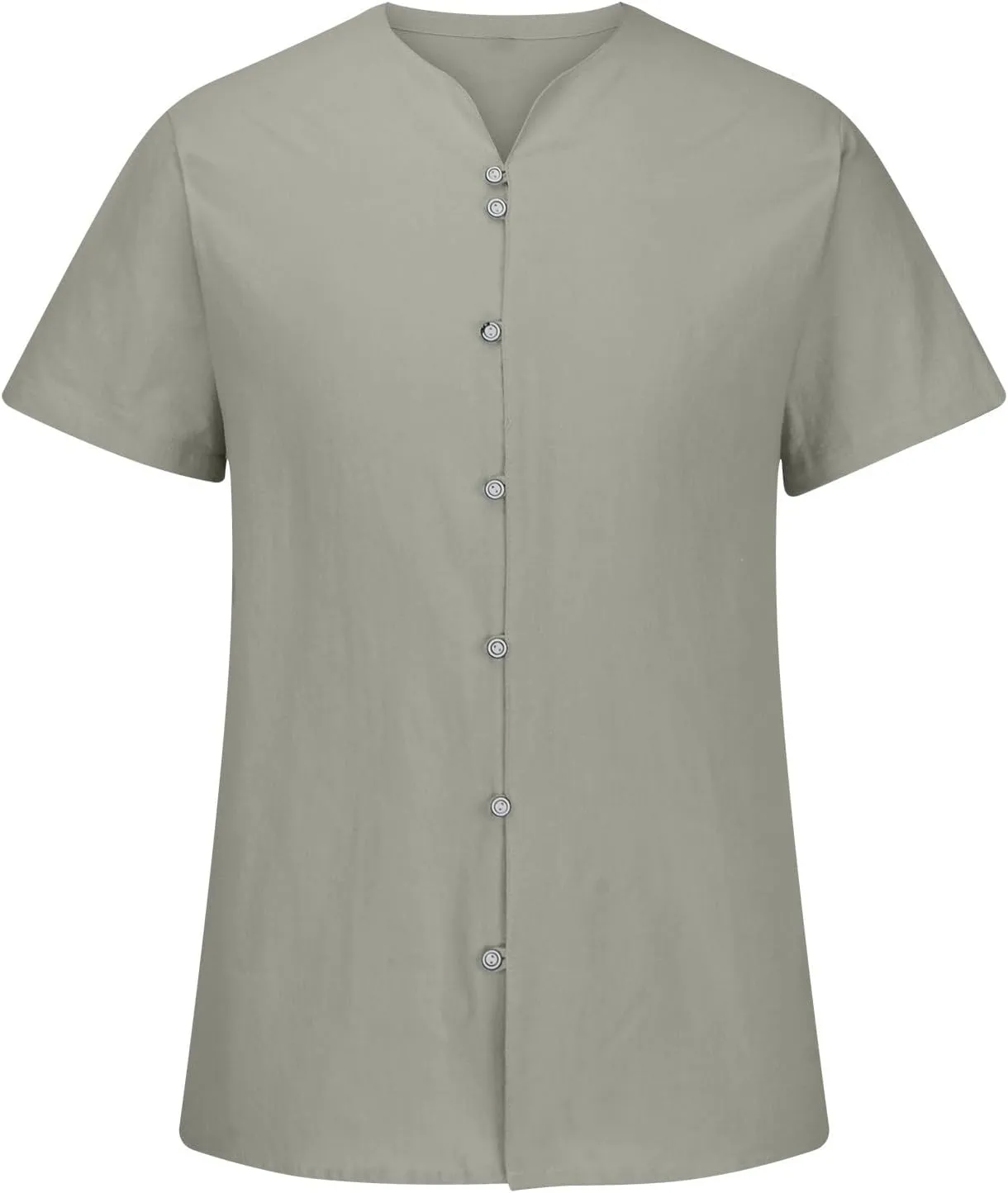Linen Shirt Short Sleeve for Men Trendy Henley Button Down Solid Color Tee Shirts Casual Fashion 2025 Vacation Tops