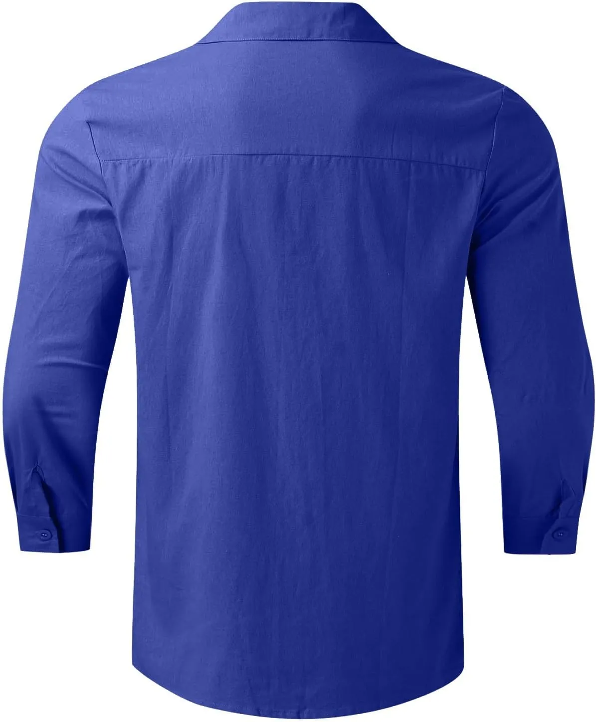 Linen Shirts for Men Solid Button Down 3/4 Sleeve Shirt Lightweight Breathable Lapel Top Summer Casual Beach Clothes