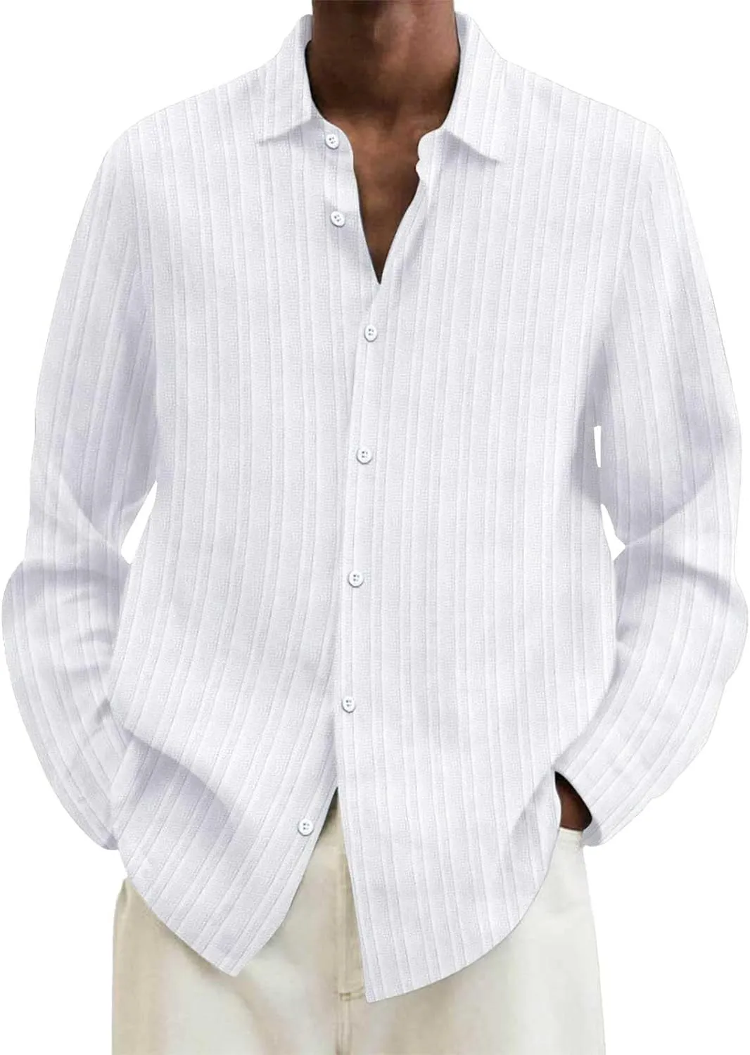 Linen Shirts for Men Summer Cotton Solid New Casual Plus Size Loose Long Sleeved Breathable Boho Beach Linen Tops