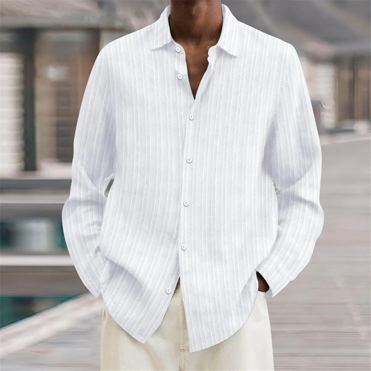 Linen Shirts for Men Summer Cotton Solid New Casual Plus Size Loose Long Sleeved Breathable Boho Beach Linen Tops