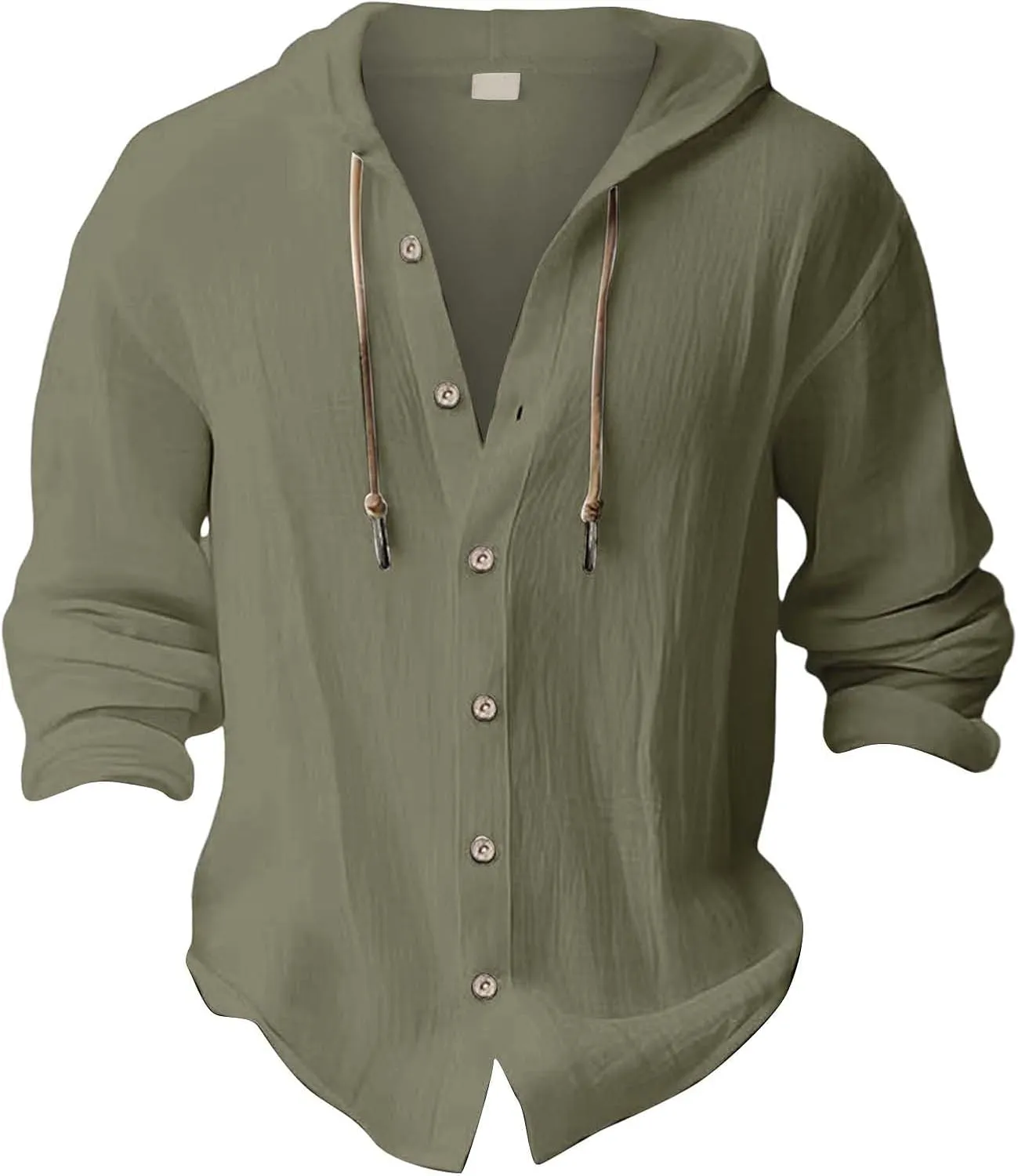 Linen Shirts for Men with Hood Long Sleeve Button Down Hawaiian Shirts Cotton Linen Summer Beach Hoodie Gauze Tops