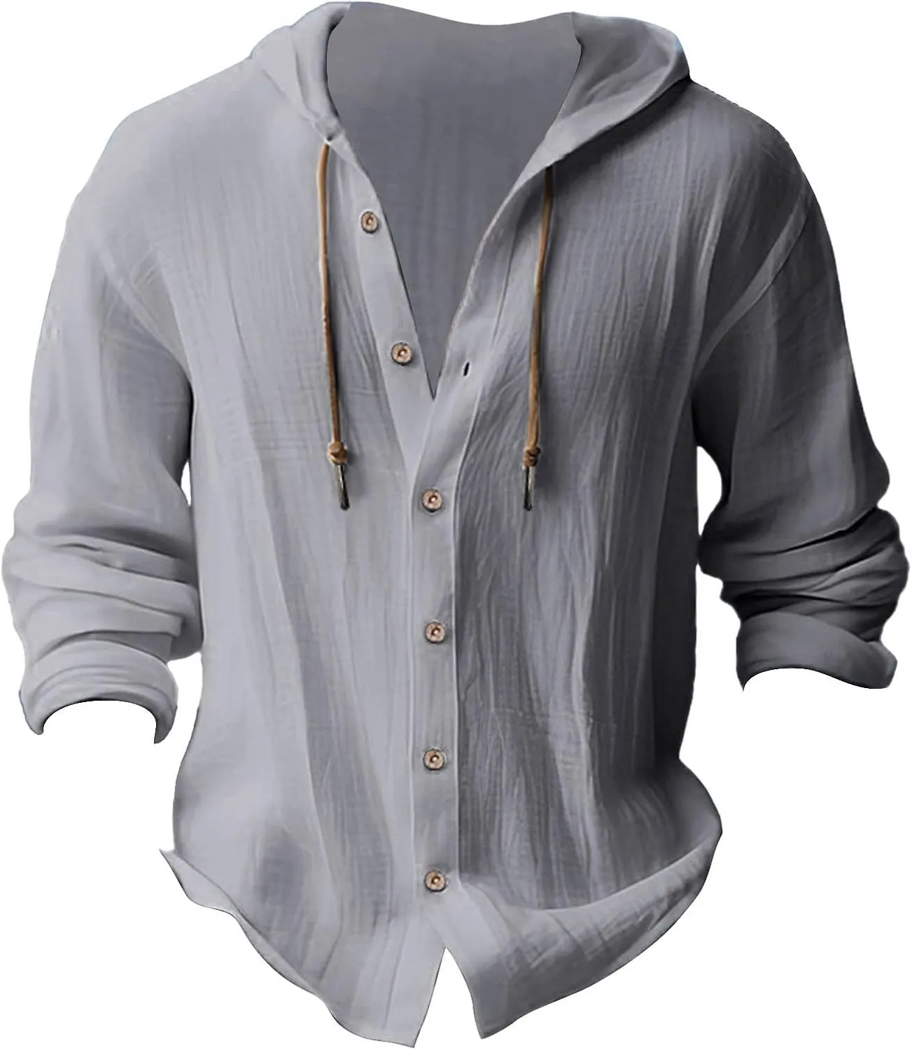 Linen Shirts for Men with Hood Long Sleeve Button Down Hawaiian Shirts Cotton Linen Summer Beach Hoodie Gauze Tops
