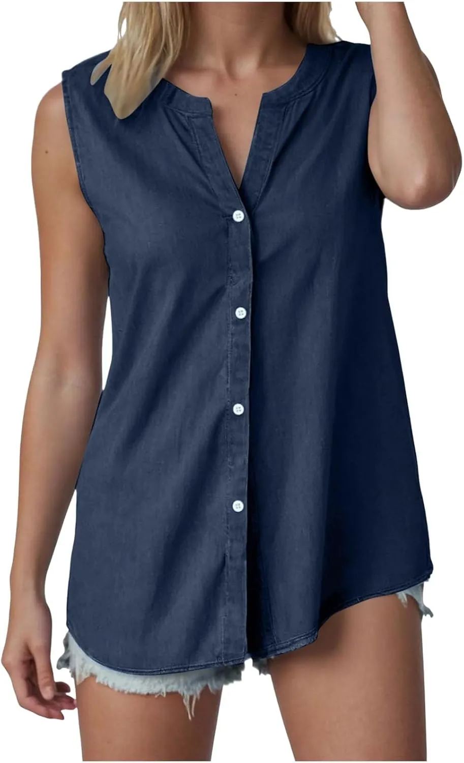 Linen Tank Tops for Women Loose Fit Summer Tops Trendy Sleeveless Casual Button V Neck Tunic Blouses Outfits 2025