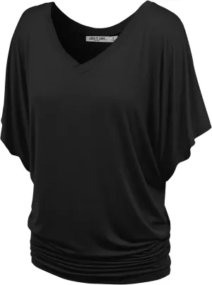 Lock and Love Women's Versatile Casual Short Sleeve Dolman Top  Loose Fit Boat Neck & V-Neck T-Shirt