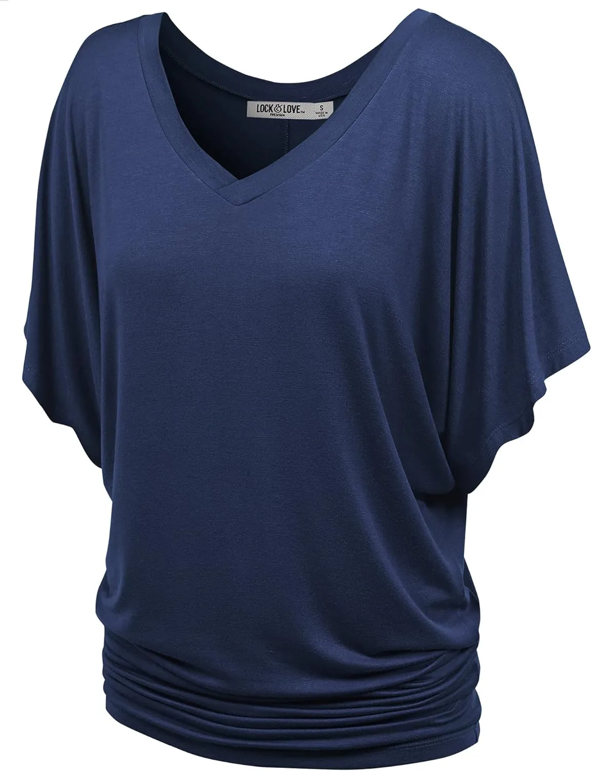 Lock and Love Women's Versatile Casual Short Sleeve Dolman Top  Loose Fit Boat Neck & V-Neck T-Shirt