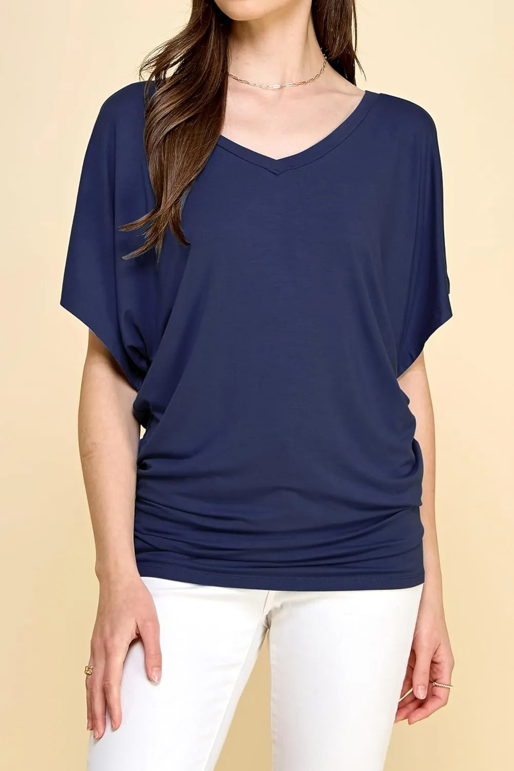 Lock and Love Women's Versatile Casual Short Sleeve Dolman Top  Loose Fit Boat Neck & V-Neck T-Shirt