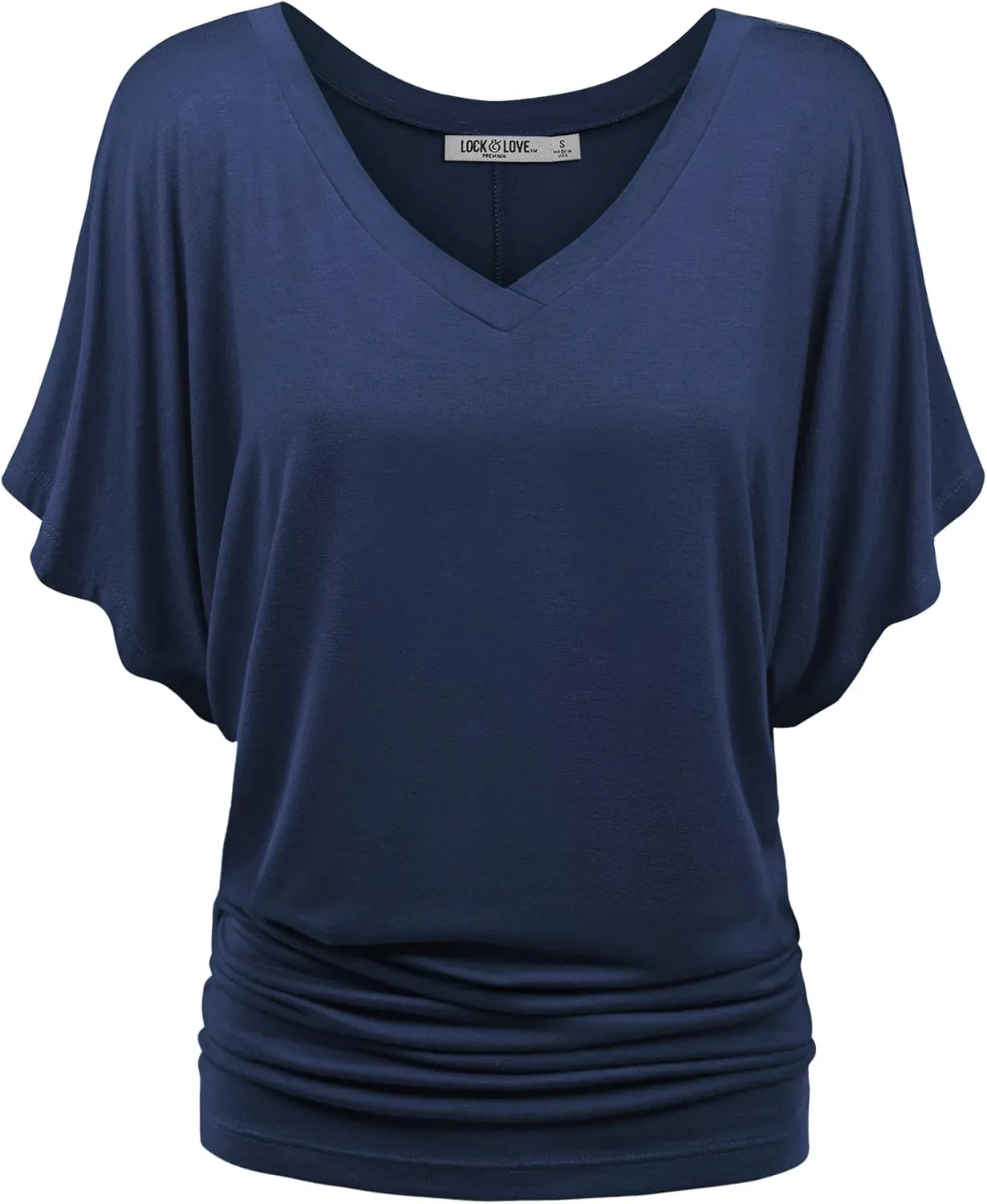 Lock and Love Women's Versatile Casual Short Sleeve Dolman Top  Loose Fit Boat Neck & V-Neck T-Shirt