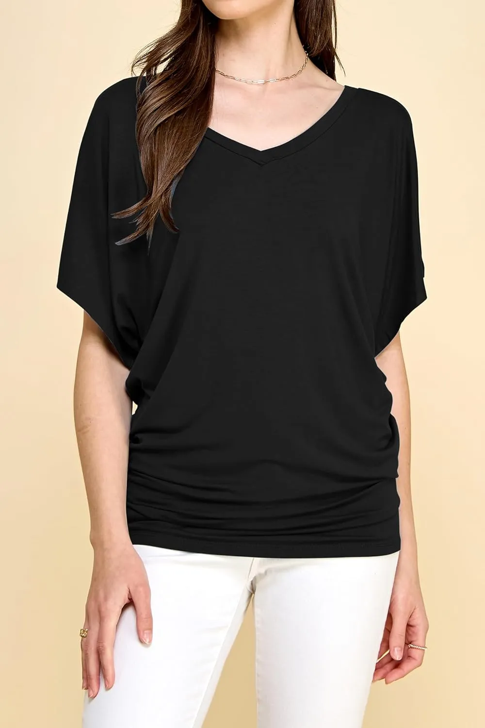 Lock and Love Women's Versatile Casual Short Sleeve Dolman Top  Loose Fit Boat Neck & V-Neck T-Shirt