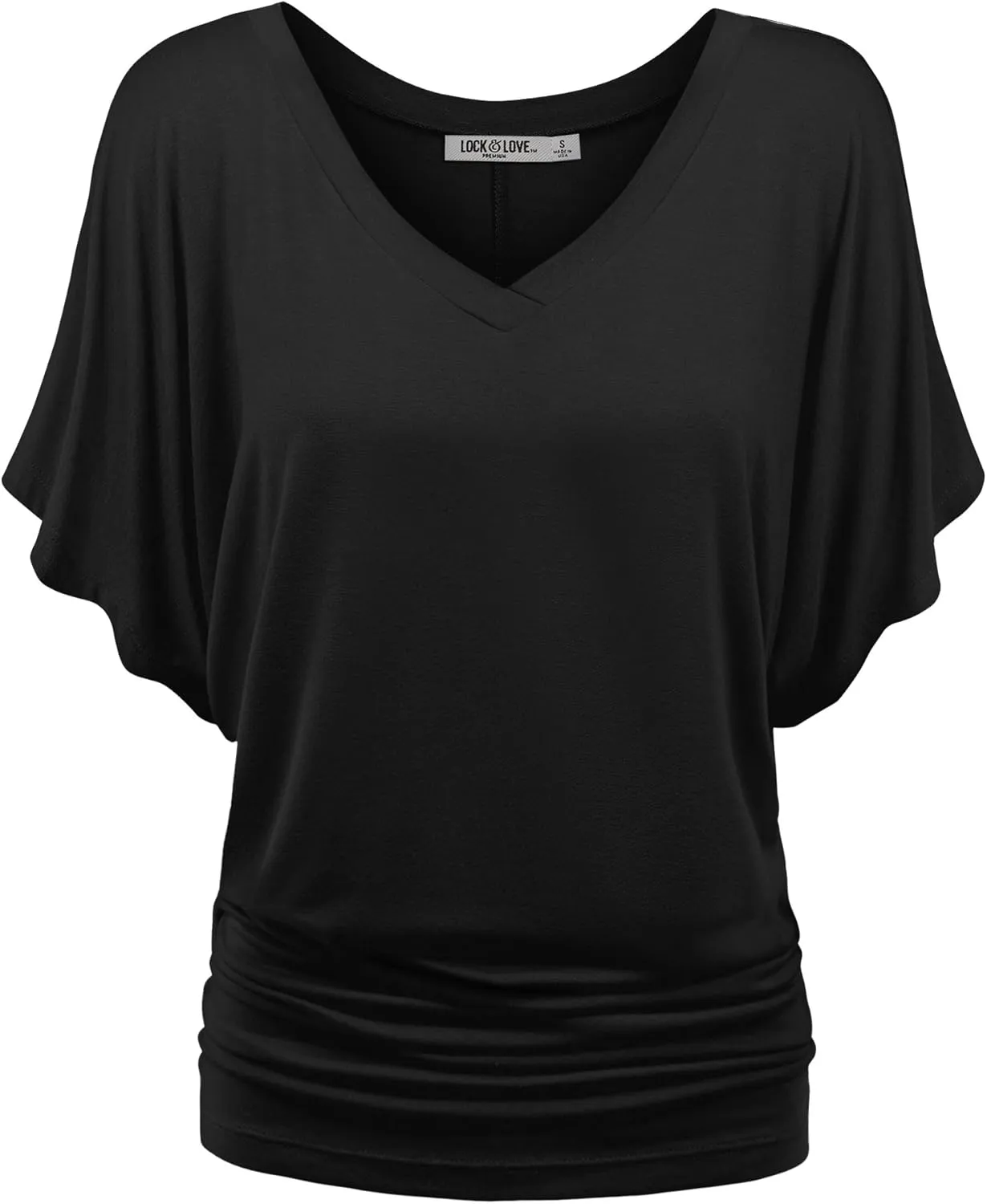 Lock and Love Women's Versatile Casual Short Sleeve Dolman Top  Loose Fit Boat Neck & V-Neck T-Shirt