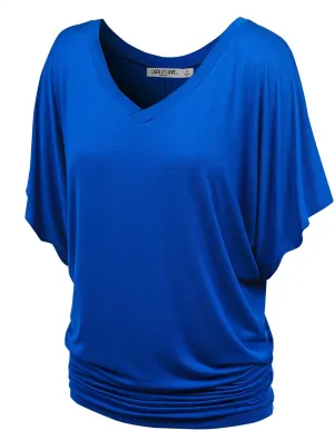 Lock and Love Women's Versatile Casual Short Sleeve Dolman Top  Loose Fit Boat Neck & V-Neck T-Shirt