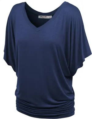 Lock and Love Women's Versatile Casual Short Sleeve Dolman Top  Loose Fit Boat Neck & V-Neck T-Shirt