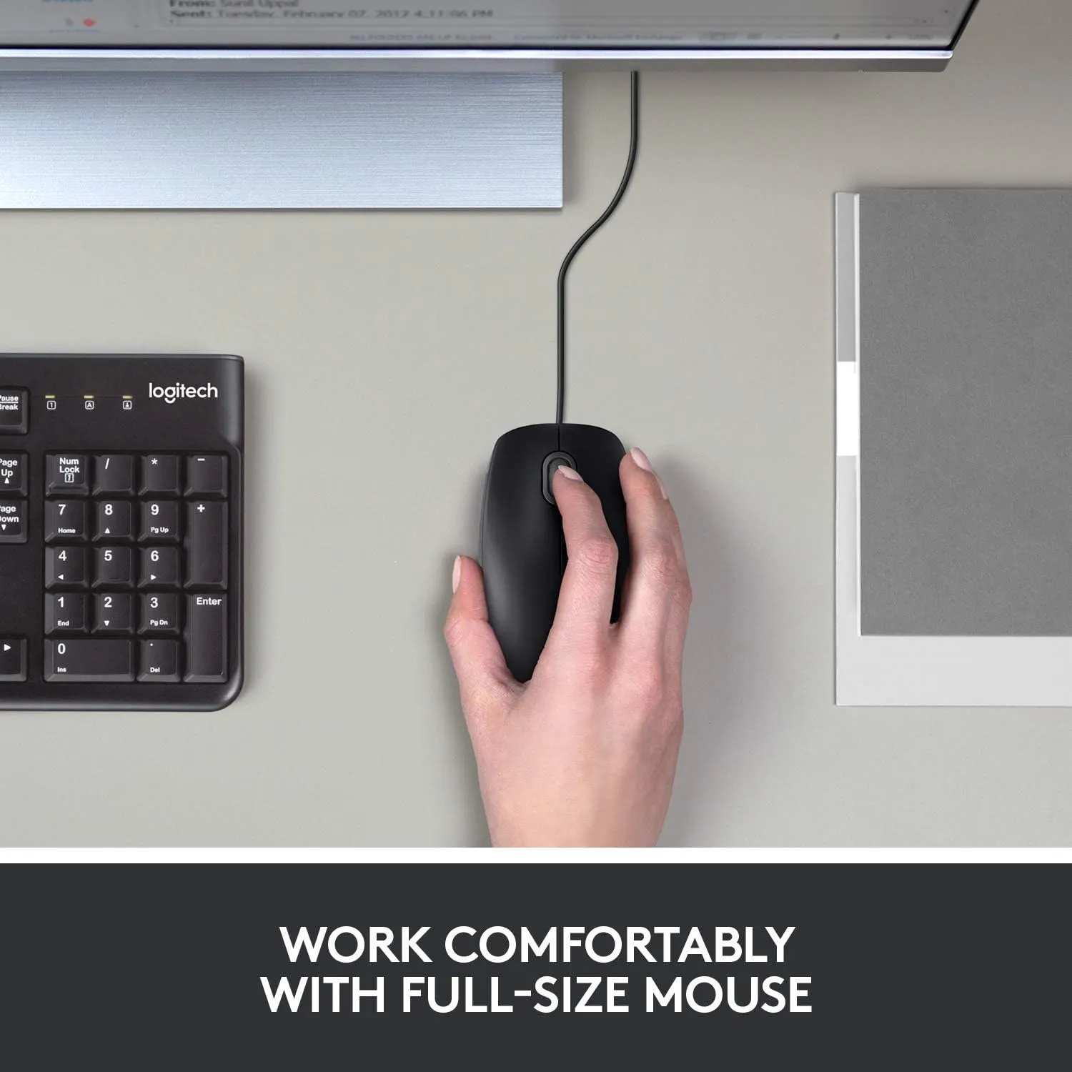Logitech B100 Corded Mouse, Wired USB Mouse for Computers and Laptops, Right or Left Hand Use - Black