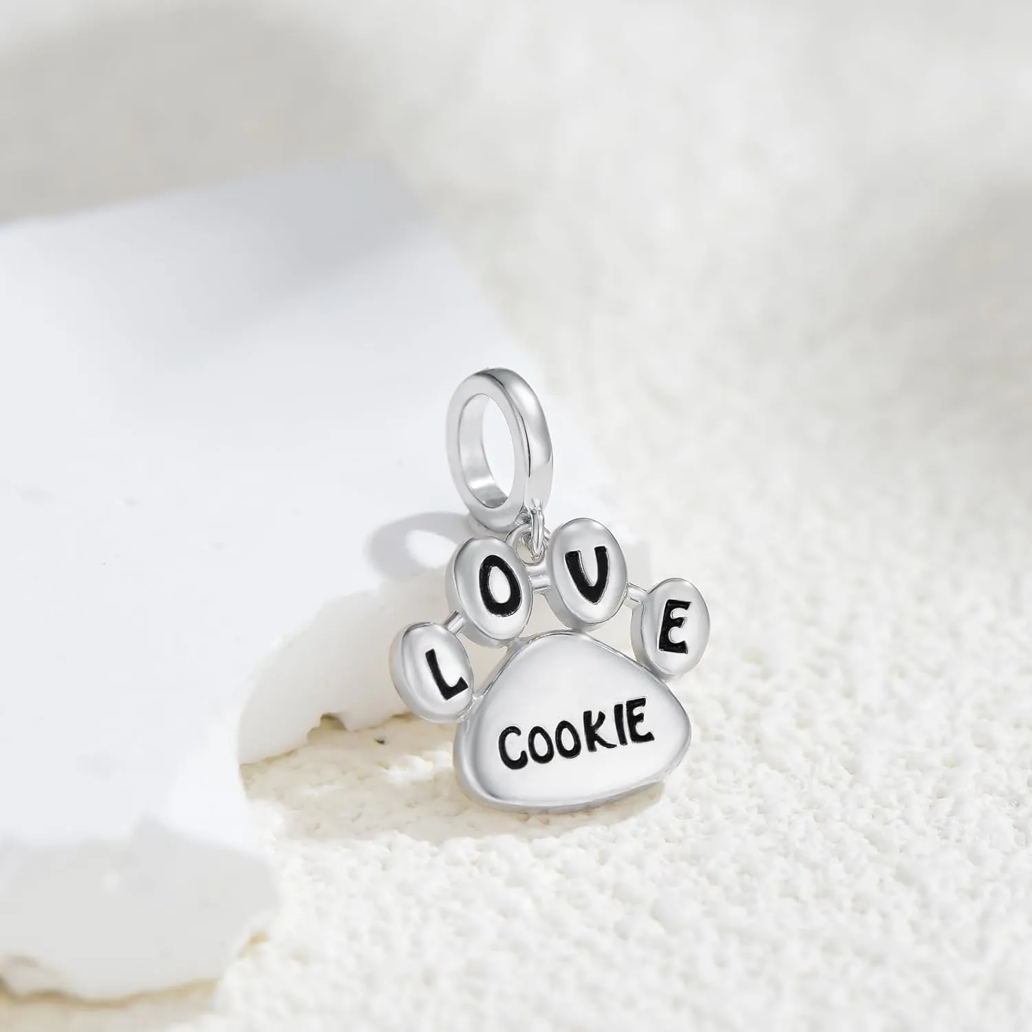 LONAGO Personalized Engraved Name Dog Paw Charm Bead 925 Sterling Silver Customized Pet Charm Fit Snake Bracelet Memorial Jewelry Gift for Women Mom