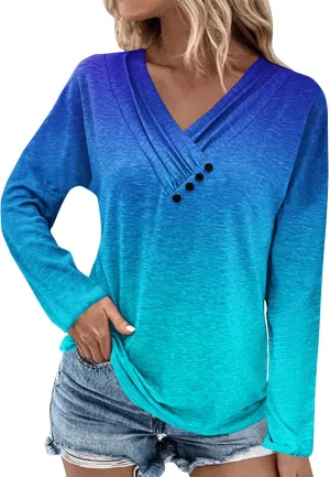 Long Sleeve Shirts for Women Womens Blouses Casual Fall Hippie Shirts Cute Tops Floral Tunics Tops Crew Neck Shirts