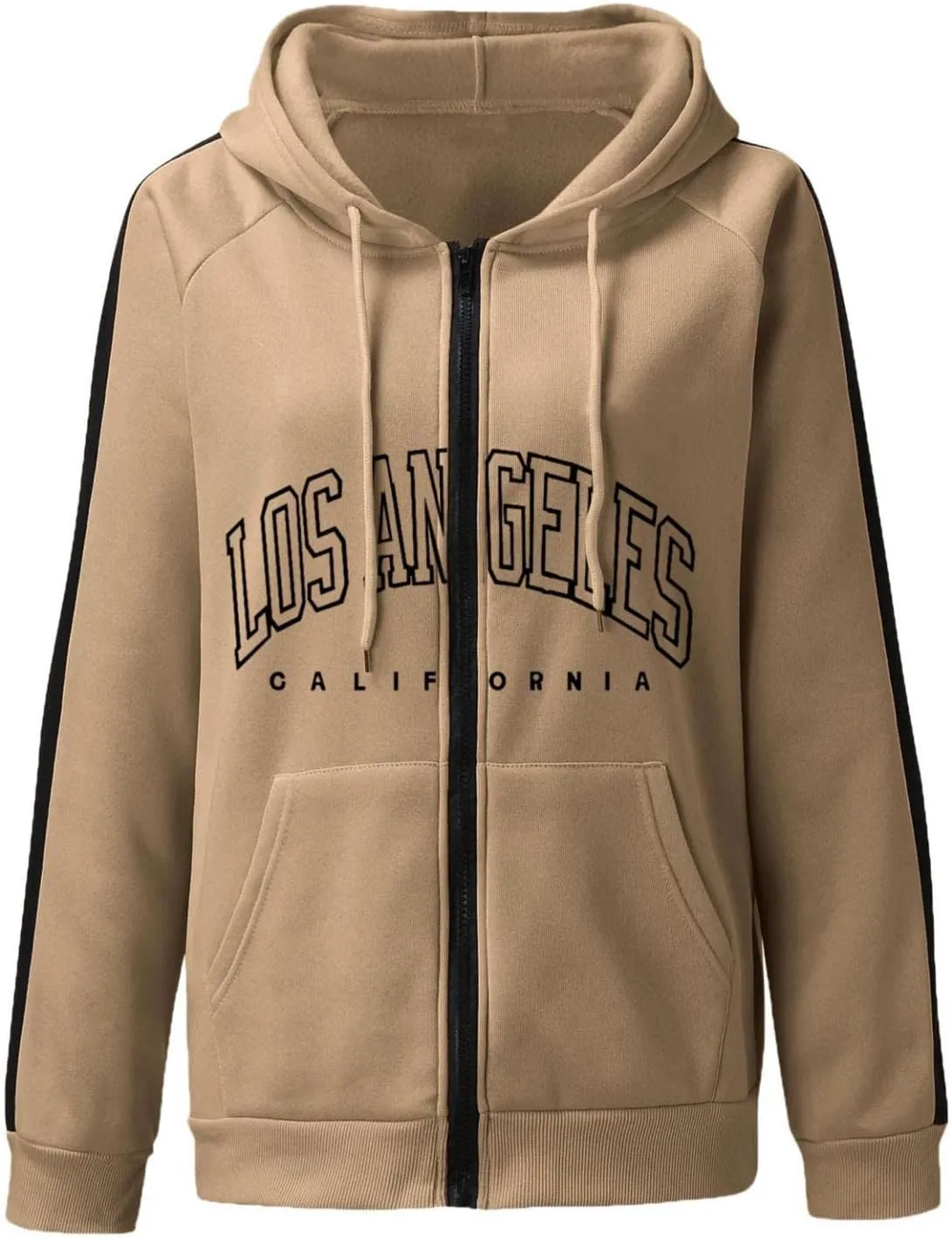 Los Angeles California Jacket for Women Hoodies Full Zip Up Print Pockets Long Sleeve Hooded Sweatshirt Coat Cute Zipper