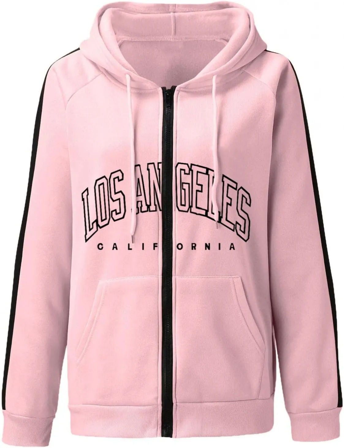 Los Angeles California Jacket for Women Hoodies Full Zip Up Print Pockets Long Sleeve Hooded Sweatshirt Coat Cute Zipper
