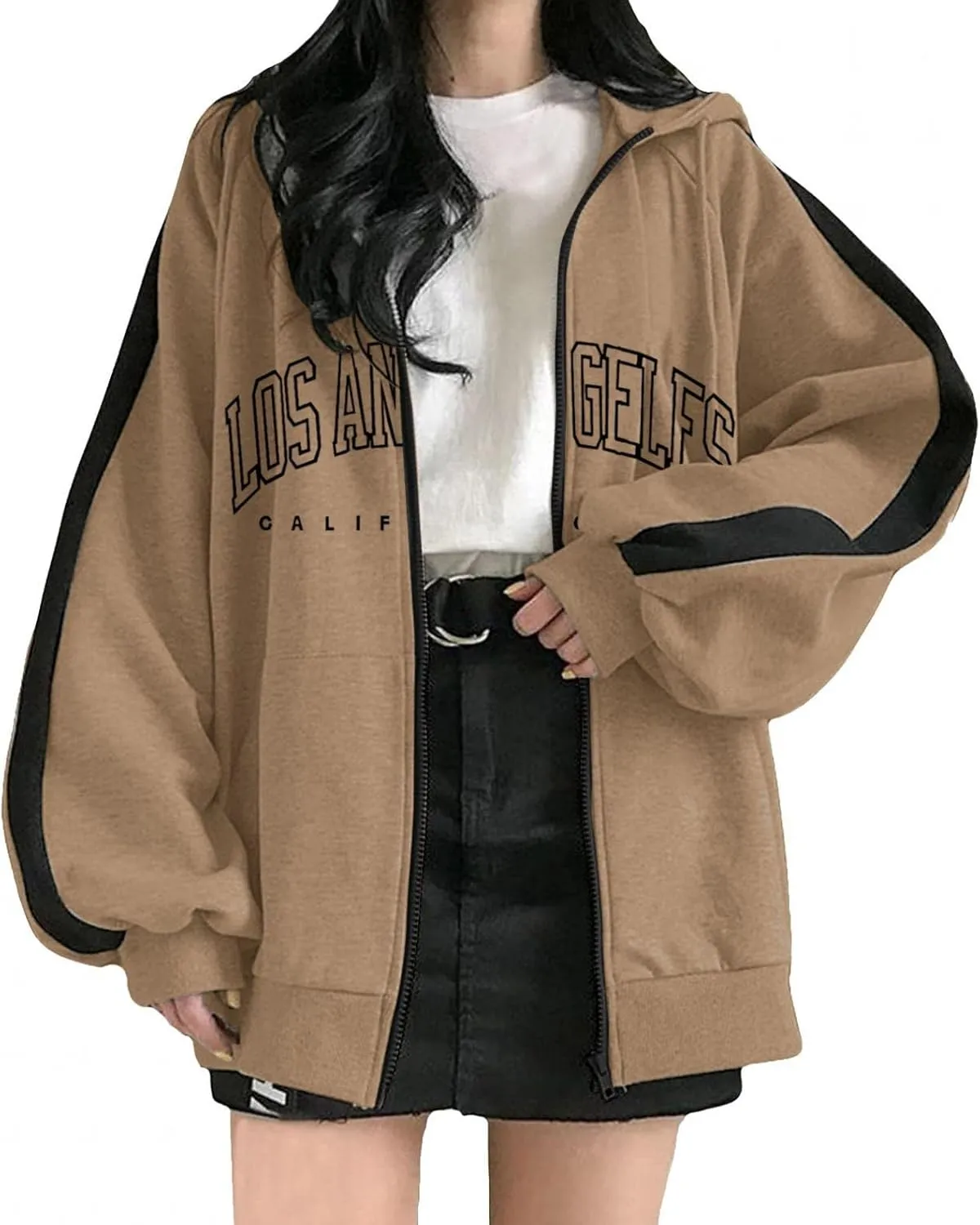 Los Angeles California Jacket for Women Hoodies Full Zip Up Print Pockets Long Sleeve Hooded Sweatshirt Coat Cute Zipper