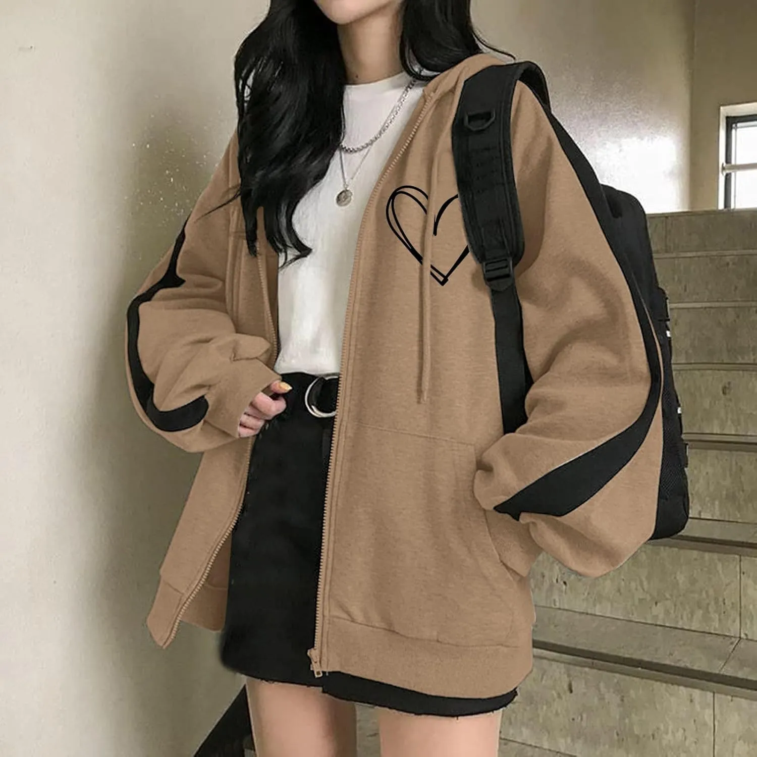 Los Angeles California Jacket for Women Hoodies Full Zip Up Print Pockets Long Sleeve Hooded Sweatshirt Coat Cute Zipper