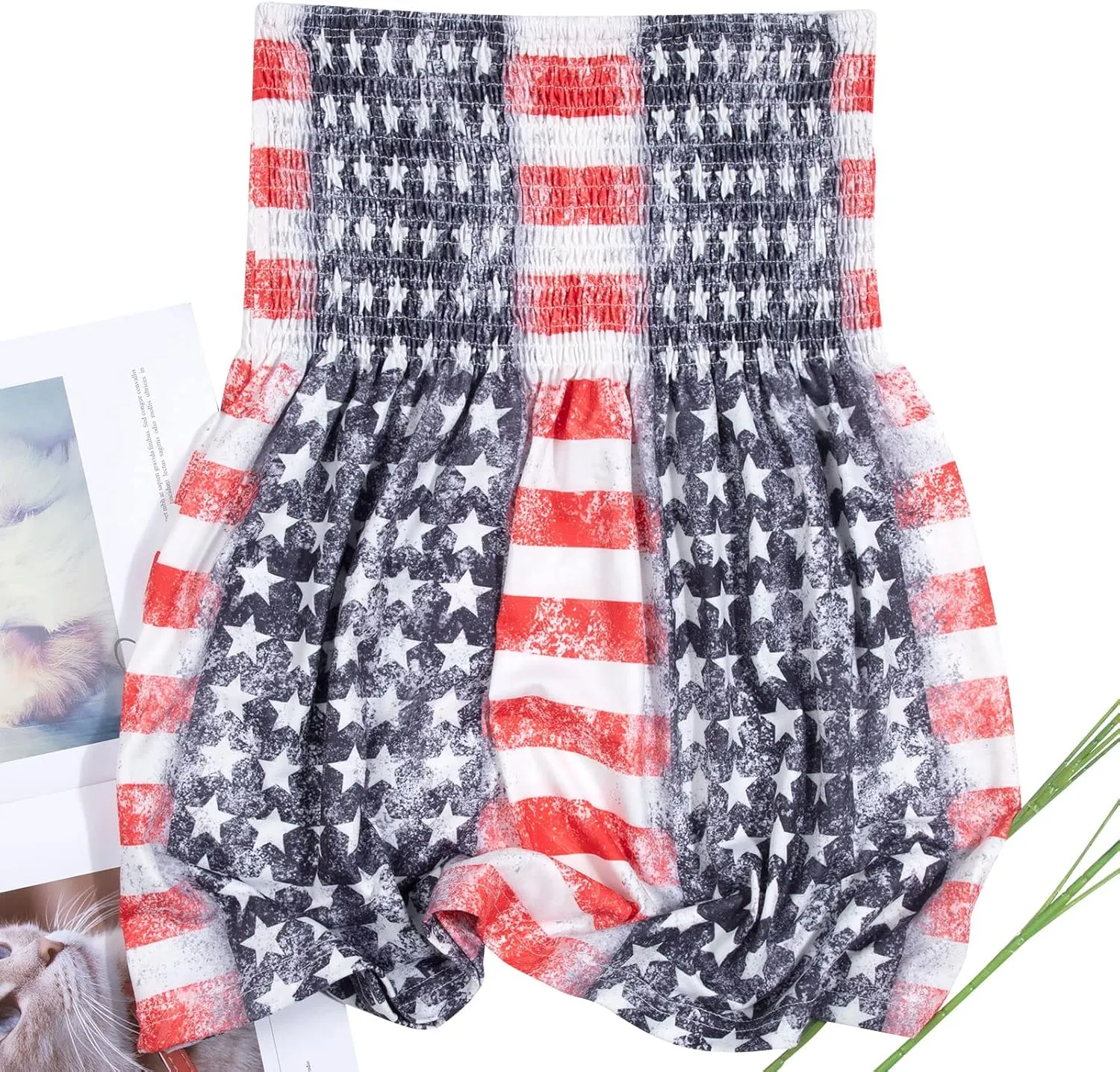 LOTUCY American Flag Strapless Bandeau Tank Women 4th of July Sleeveless Ruffled Tube Patriotic Strapless Smocked Tube Tops