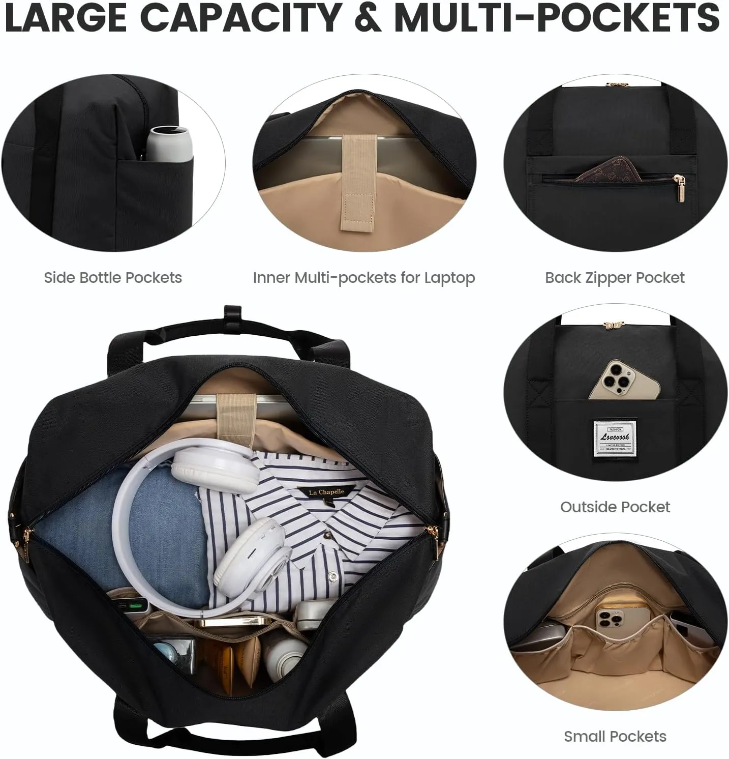 LOVEVOOK Travel Duffel Bag, 18inch Weekender Bags for Women with Shoe Compartment35L Carry on Overnight Bag with Toiletry Bag, Gym Duffel Bag with Wet Pocket, Hospital Bags for Labor and Deliver