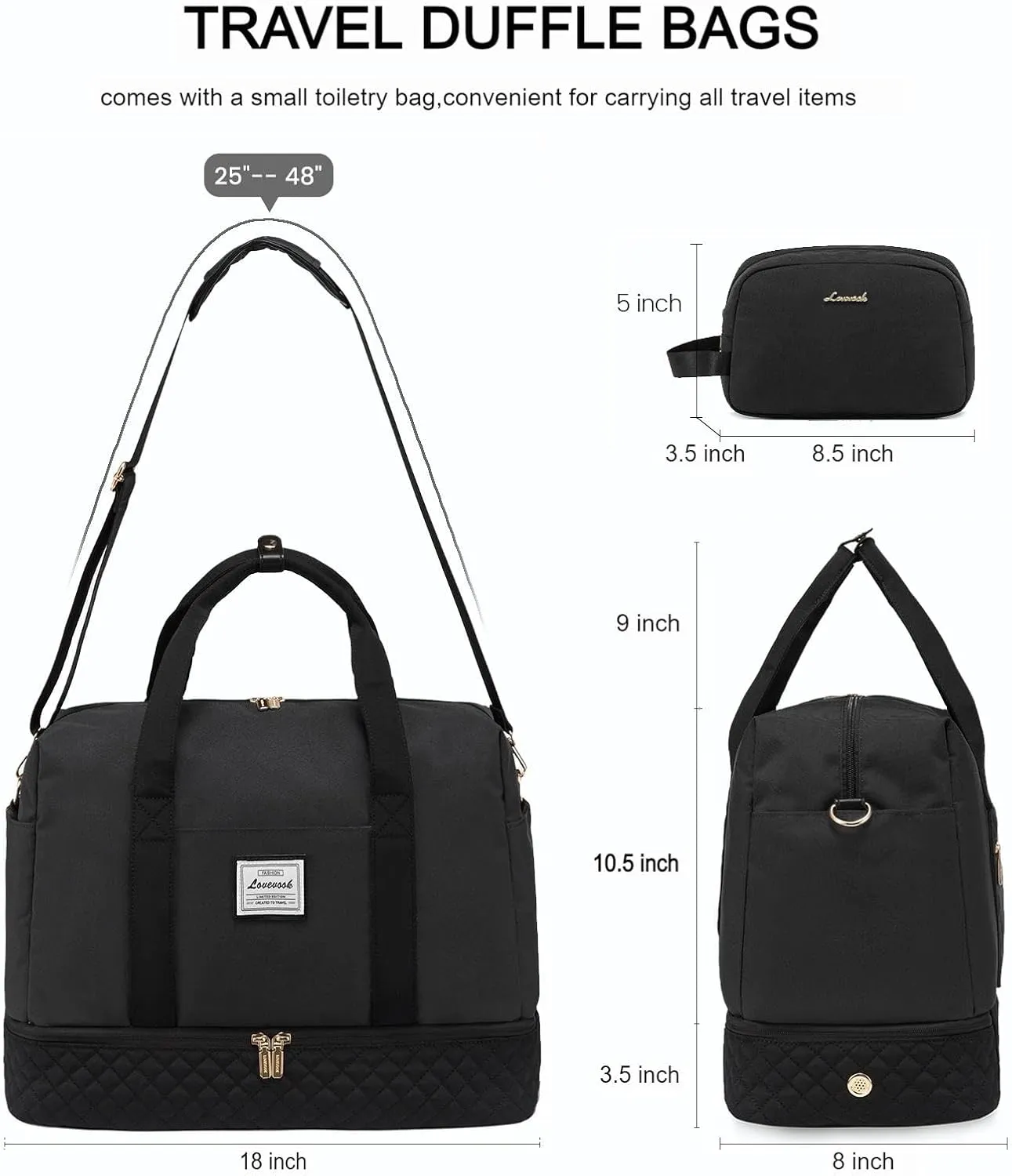 LOVEVOOK Travel Duffel Bag, 18inch Weekender Bags for Women with Shoe Compartment35L Carry on Overnight Bag with Toiletry Bag, Gym Duffel Bag with Wet Pocket, Hospital Bags for Labor and Deliver