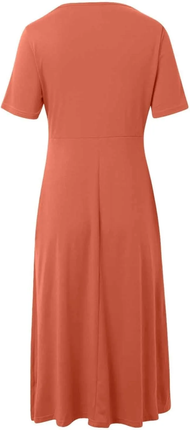 Maxi Dresses for Women V Neck Short Sleeve Maxi Dresses Ruffle Waist Pleated Hem Flowy Swing Dress Dressy Dress 2025